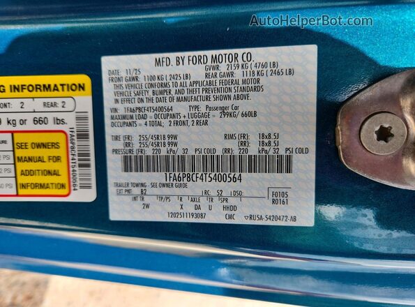 1FA6P8CF4T5400564 2026 FORD MUSTANG Teal Engine compartment view