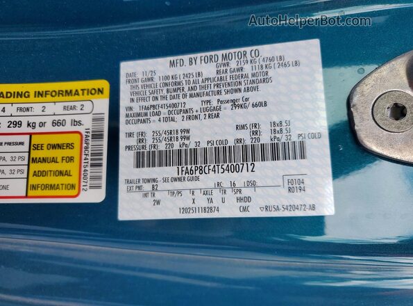 1FA6P8CF4T5400712 2026 FORD MUSTANG Blue Engine compartment view