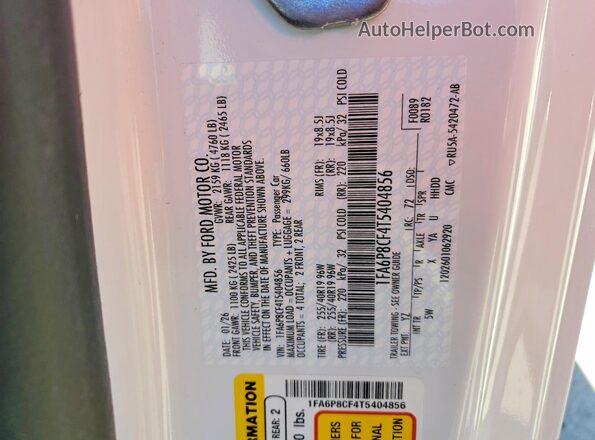 1FA6P8CF4T5404856 2026 FORD MUSTANG White Вид наклейки з VIN-кодом