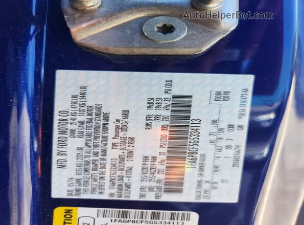 1FA6P8CF5G5334113 2016 FORD MUSTANG Blue Engine compartment view