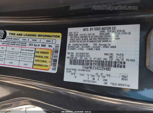 1FA6P8CF5H5329480 2017 FORD MUSTANG Серый Вид подкапотного пространства