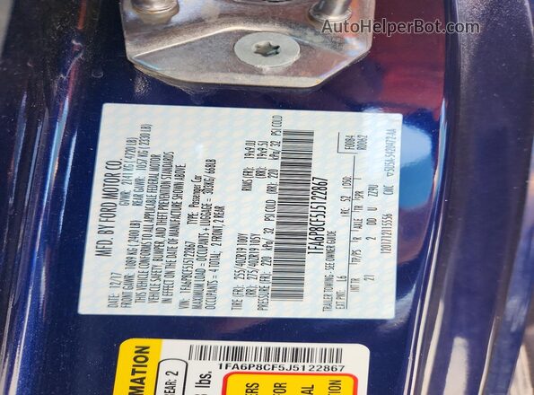 1FA6P8CF5J5122867 2018 FORD MUSTANG Синий Вид наклейки с VIN-кодом