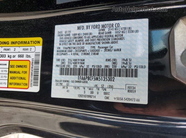 1FA6P8CF5M5135302 2021 FORD MUSTANG Black Widok komory silnika