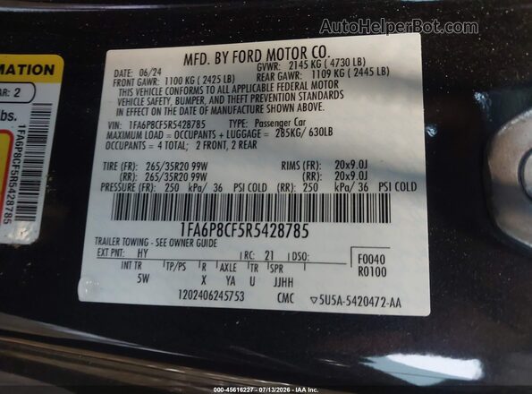 1FA6P8CF5R5428785 2024 FORD MUSTANG Black Engine compartment view