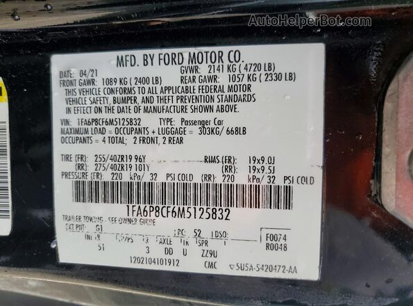 1FA6P8CF6M5125832 2021 FORD MUSTANG Black Вид підкапотного простору