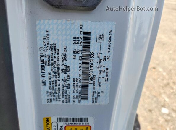 1FA6P8CF6N5131535 2022 FORD MUSTANG White VIN კოდის სტიკერის ხედი