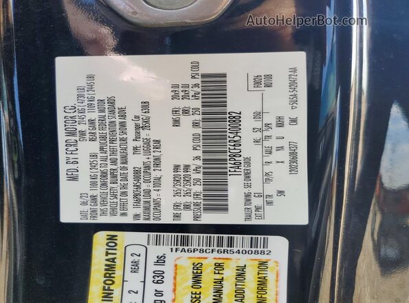 1FA6P8CF6R5400882 2024 FORD MUSTANG Black VIN კოდის სტიკერის ხედი