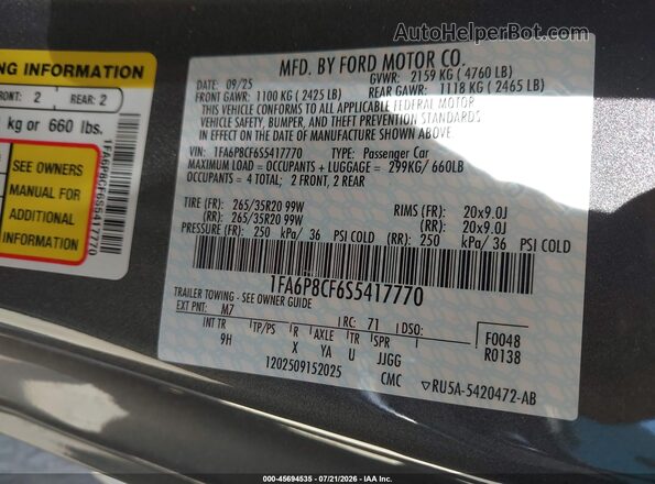 1FA6P8CF6S5417770 2025 FORD MUSTANG Gray Widok komory silnika