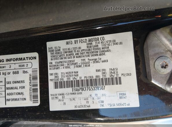 1FA6P8CF7G5328507 2016 FORD MUSTANG Черный Вид подкапотного пространства