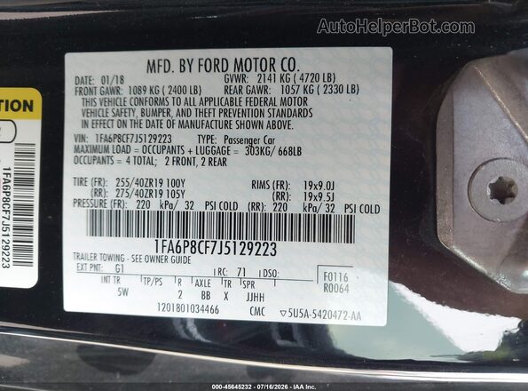 1FA6P8CF7J5129223 2018 FORD MUSTANG Black Widok komory silnika