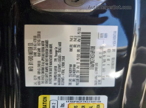 1FA6P8CF7K5169108 2019 FORD MUSTANG Black Widok komory silnika