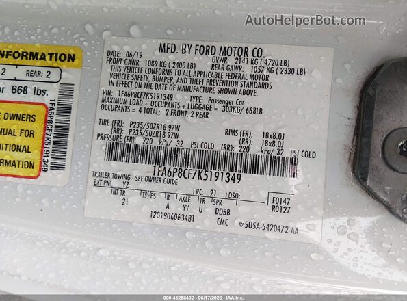 1FA6P8CF7K5191349 2019 FORD MUSTANG White Engine compartment view