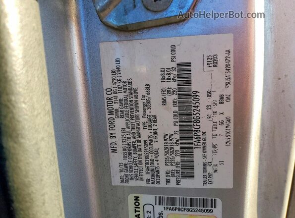1FA6P8CF8G5245099 2016 FORD MUSTANG Silver Widok komory silnika