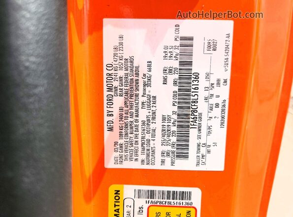 1FA6P8CF8L5161360 2020 FORD MUSTANG Orange Engine compartment view