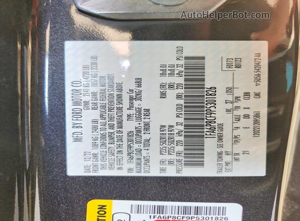 1FA6P8CF9P5301826 2023 FORD MUSTANG Black Vista del compartimento del motor
