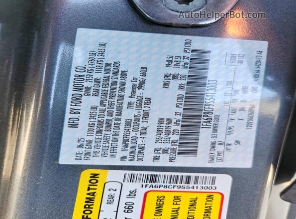 1FA6P8CF9S5413003 2025 FORD MUSTANG Gray VIN კოდის სტიკერის ხედი
