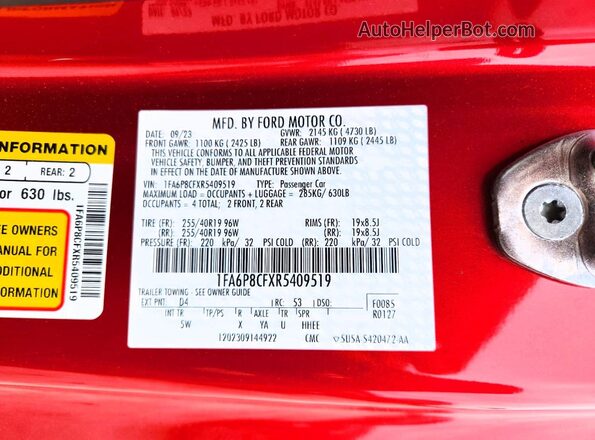 1FA6P8CFXR5409519 2024 FORD MUSTANG Red Vista del compartimento del motor