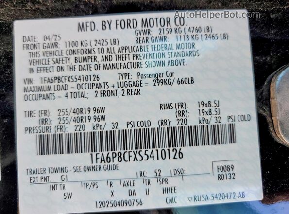 1FA6P8CFXS5410126 2025 FORD MUSTANG Black VIN sticker view