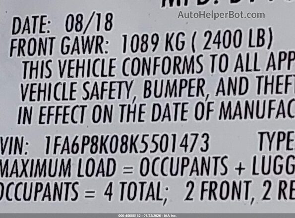 1FA6P8K08K5501473 2019 FORD MUSTANG Green ძრავის განყოფილების ხედი