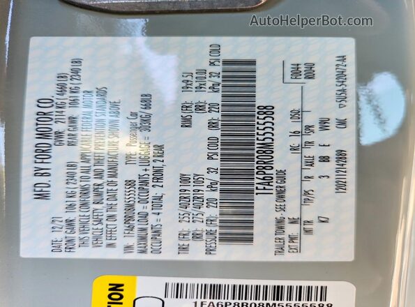 1FA6P8R08M5555588 2021 FORD MUSTANG Silver Vista del compartimento del motor
