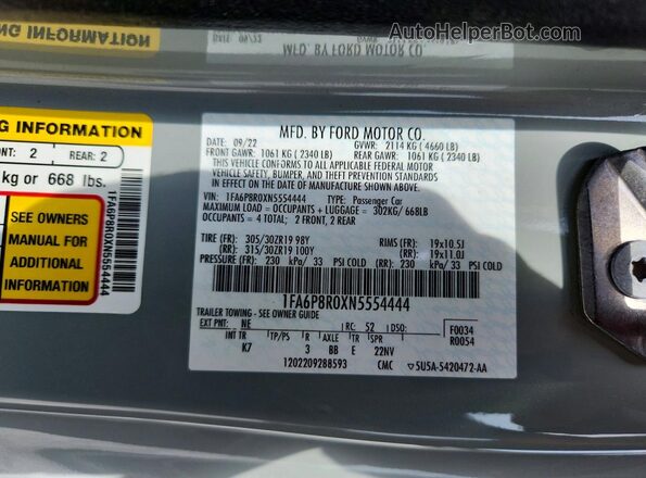 1FA6P8R0XN5554444 2022 FORD MUSTANG Gray Engine compartment view