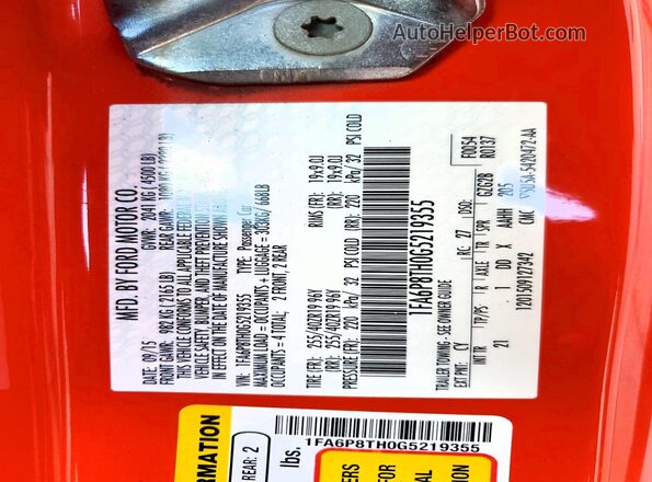 1FA6P8TH0G5219355 2016 FORD MUSTANG Orange Вид підкапотного простору