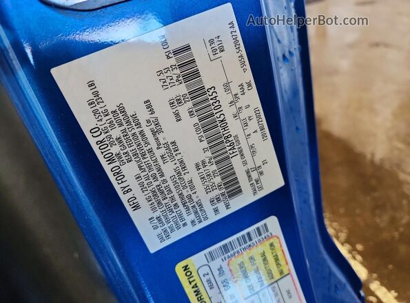 1FA6P8TH0K5103453 2019 FORD MUSTANG Blue ძრავის განყოფილების ხედი