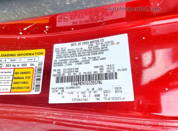 1FA6P8TH1G5205786 2016 FORD MUSTANG Red Widok komory silnika
