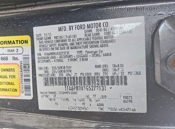 1FA6P8TH1G5272131 2016 FORD MUSTANG Gray Շարժիչի բաժամունքի տեսք