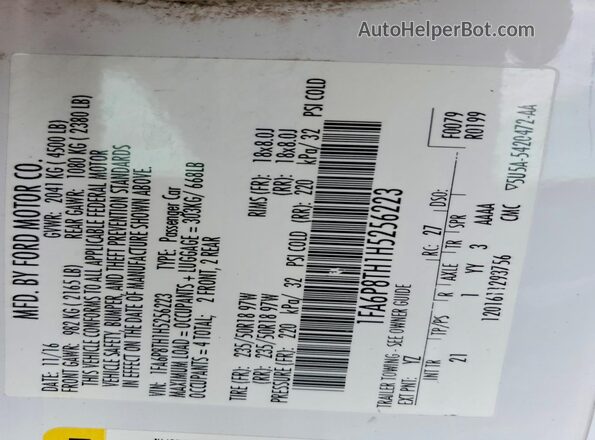 1FA6P8TH1H5256223 2017 FORD MUSTANG White Vista del compartimento del motor