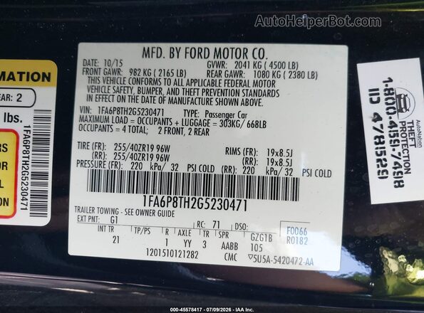 1FA6P8TH2G5230471 2016 FORD MUSTANG Черный Вид подкапотного пространства
