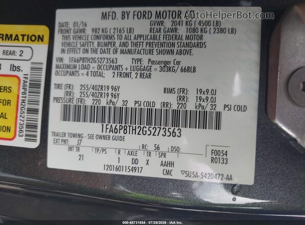 1FA6P8TH2G5273563 2016 FORD MUSTANG Gray Engine compartment view