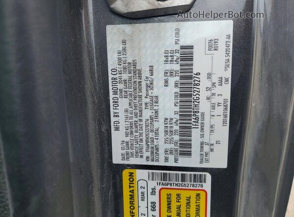 1FA6P8TH2G5278276 2016 FORD MUSTANG Gray ძრავის განყოფილების ხედი