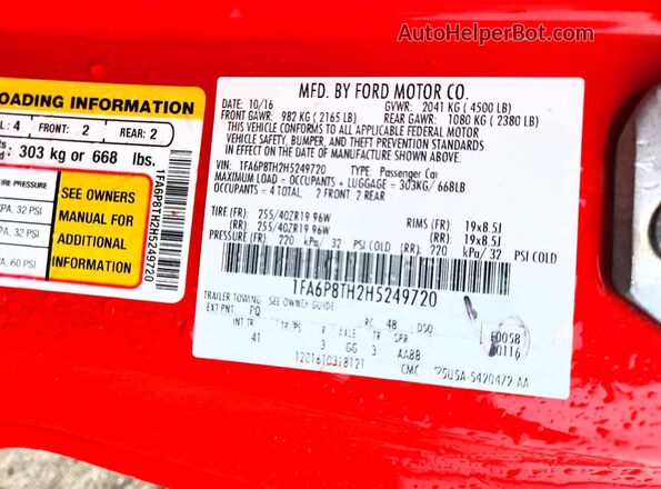 1FA6P8TH2H5249720 2017 FORD MUSTANG Red Вид підкапотного простору