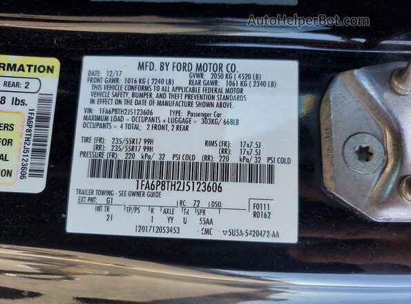 1FA6P8TH2J5123606 2018 FORD MUSTANG Black Widok komory silnika