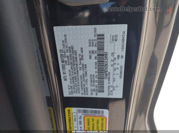 1FA6P8TH2N5134997 2022 FORD MUSTANG Черный Вид подкапотного пространства