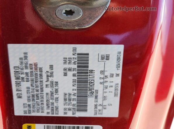 1FA6P8TH2R5117199 2024 FORD MUSTANG Red Вид наклейки з VIN-кодом
