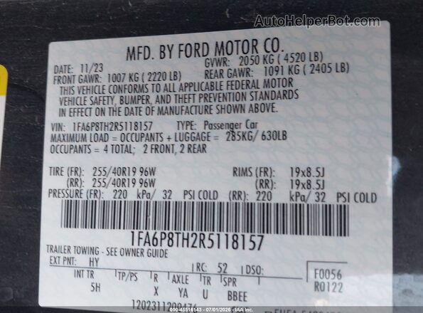 1FA6P8TH2R5118157 2024 FORD MUSTANG Gray Dashboard view