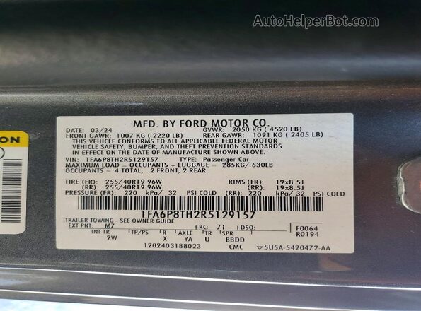 1FA6P8TH2R5129157 2024 FORD MUSTANG Gray Շարժիչի բաժամունքի տեսք