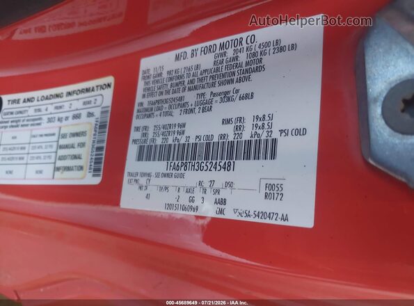 1FA6P8TH3G5245481 2016 FORD MUSTANG Оранжевый Вид подкапотного пространства