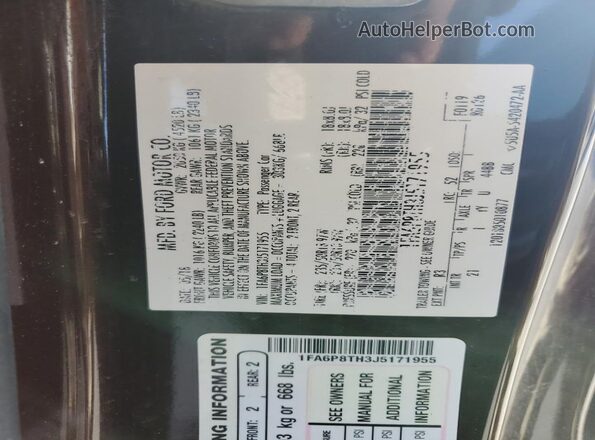 1FA6P8TH3J5171955 2018 FORD MUSTANG Бордовый Вид наклейки с VIN-кодом