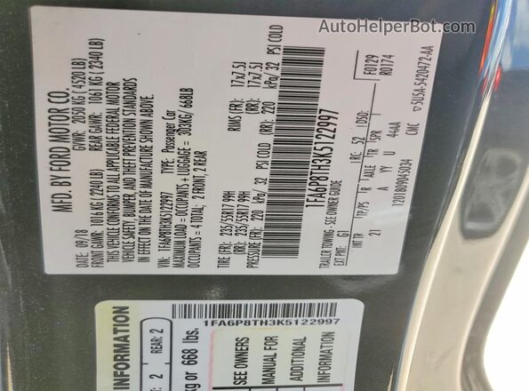 1FA6P8TH3K5122997 2019 FORD MUSTANG Black ძრავის განყოფილების ხედი