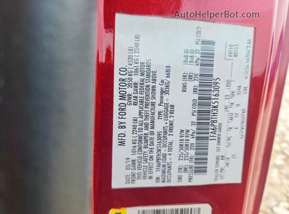 1FA6P8TH3K5163095 2019 FORD MUSTANG Red Widok komory silnika