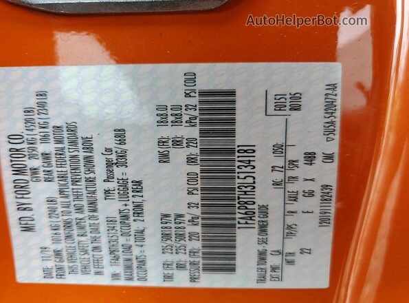 1FA6P8TH3L5134181 2020 FORD MUSTANG Orange Engine compartment view