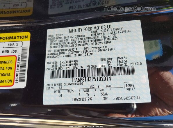 1FA6P8TH3P5102014 2023 FORD MUSTANG Черный Вид подкапотного пространства