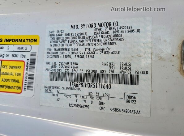 1FA6P8TH3R5111640 2024 FORD MUSTANG White ძრავის განყოფილების ხედი