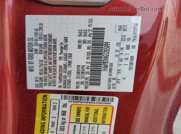 1FA6P8TH4G5205099 2016 FORD MUSTANG Burgundy Շարժիչի բաժամունքի տեսք