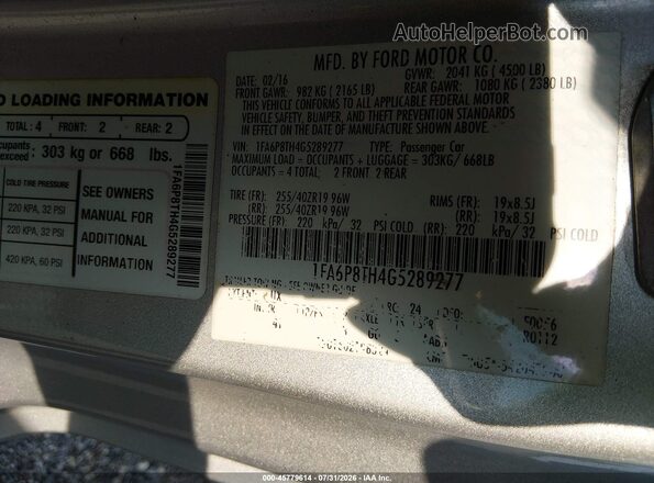 1FA6P8TH4G5289277 2016 FORD MUSTANG Silver Widok komory silnika