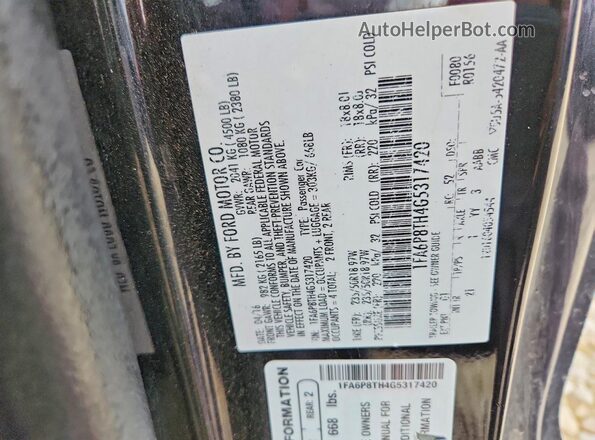 1FA6P8TH4G5317420 2016 FORD MUSTANG Black Շարժիչի բաժամունքի տեսք