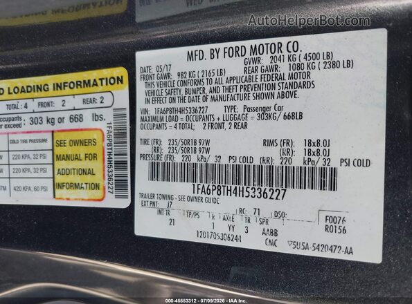 1FA6P8TH4H5336227 2017 FORD MUSTANG Black Вид підкапотного простору